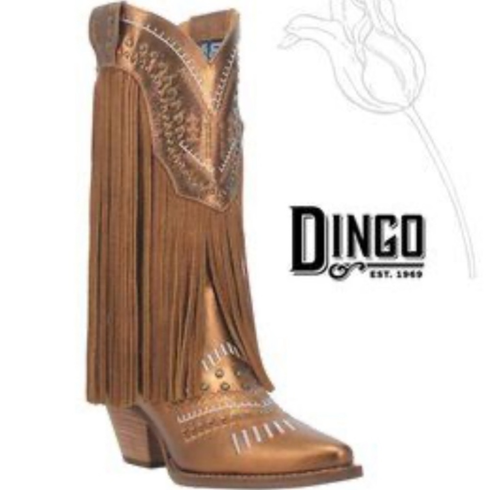 New Dingo Tan Leather Fringe Boots